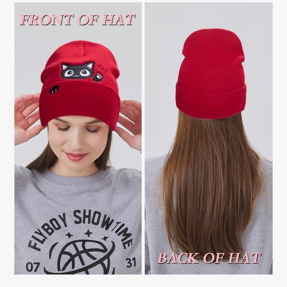 Red Cat Embroidered Beanie - Picture 4 of 6